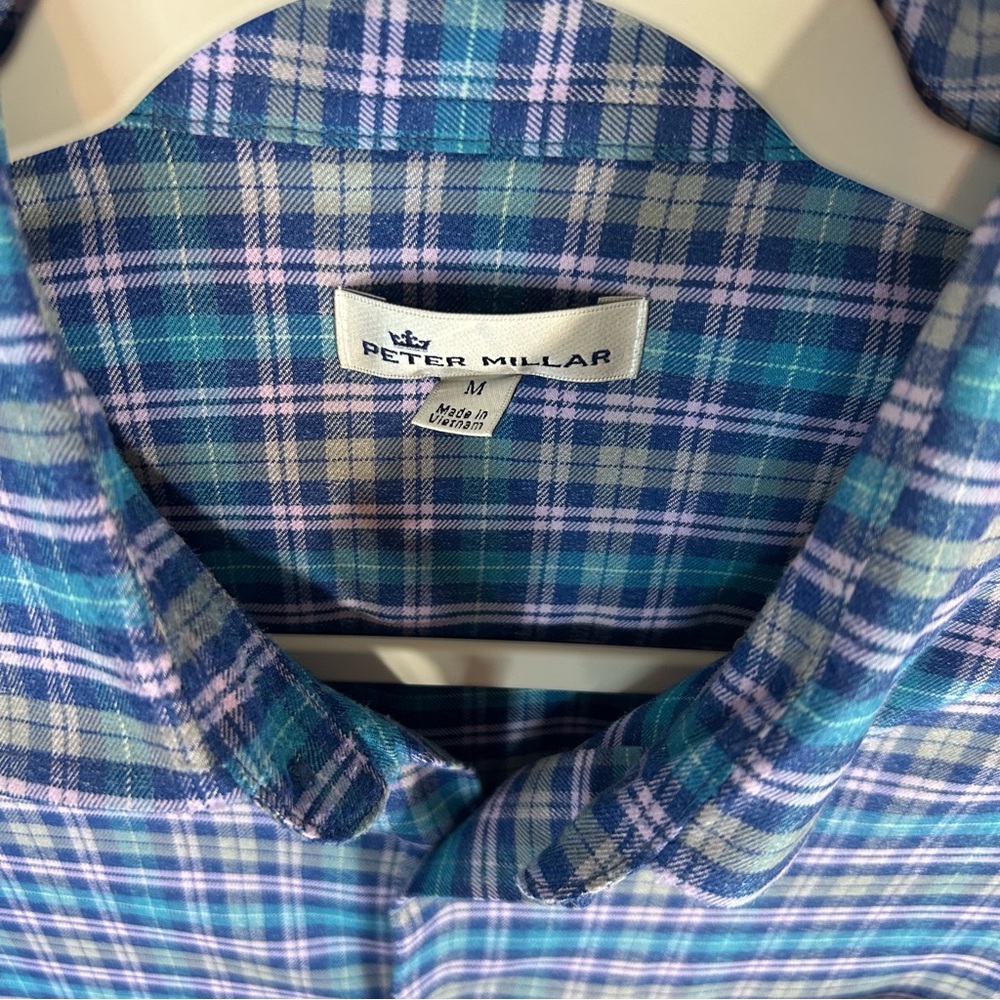 Peter Millar Soft button down Blue Plaid Men's size medium Shirt long sleeve - Picture 4 of 10